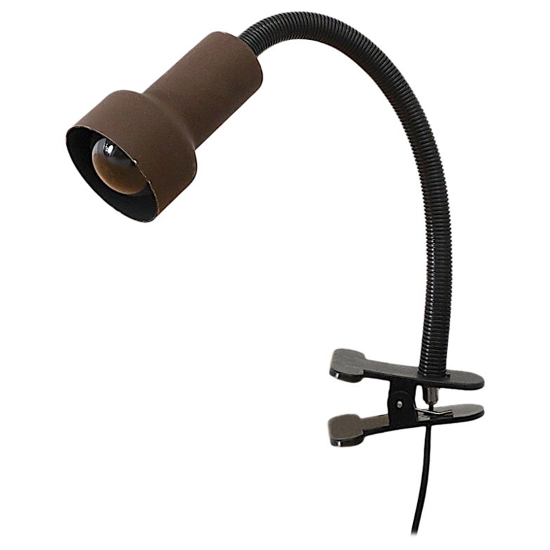 Mid-Century Gooseneck Brown Enameled Clamp-On Desk Lamp