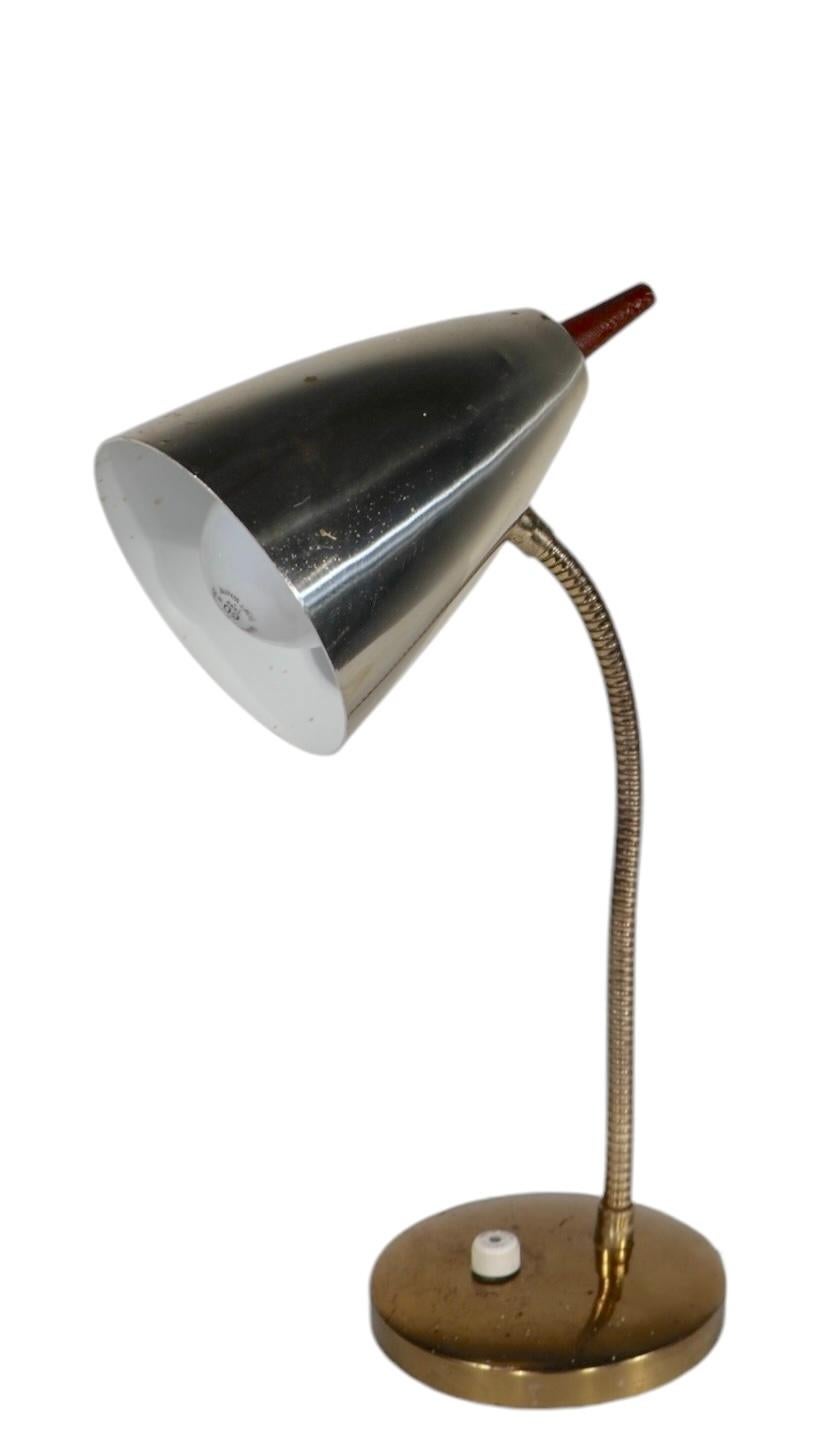 Mid Century Gooseneck Desk Lamp with Bullet Hood Shade with Wood Finial 1950/60s 3