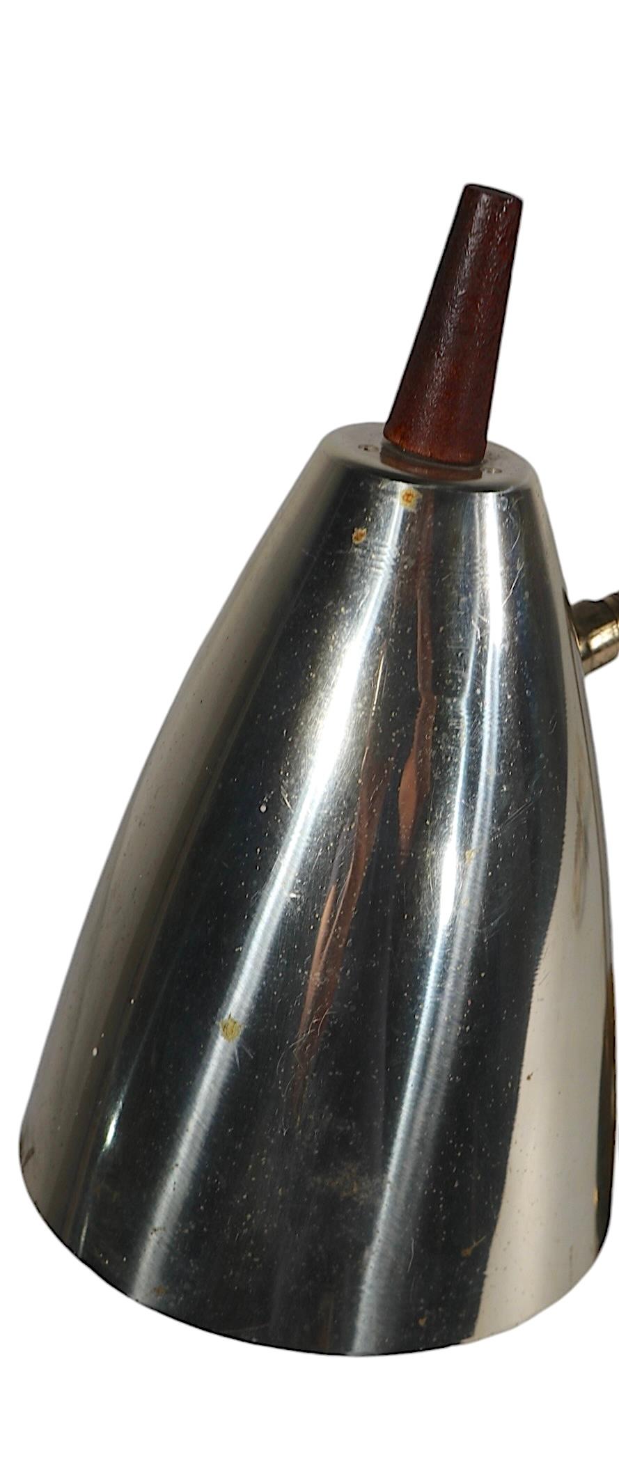 Mid Century Gooseneck Desk Lamp with Bullet Hood Shade with Wood Finial 1950/60s 8