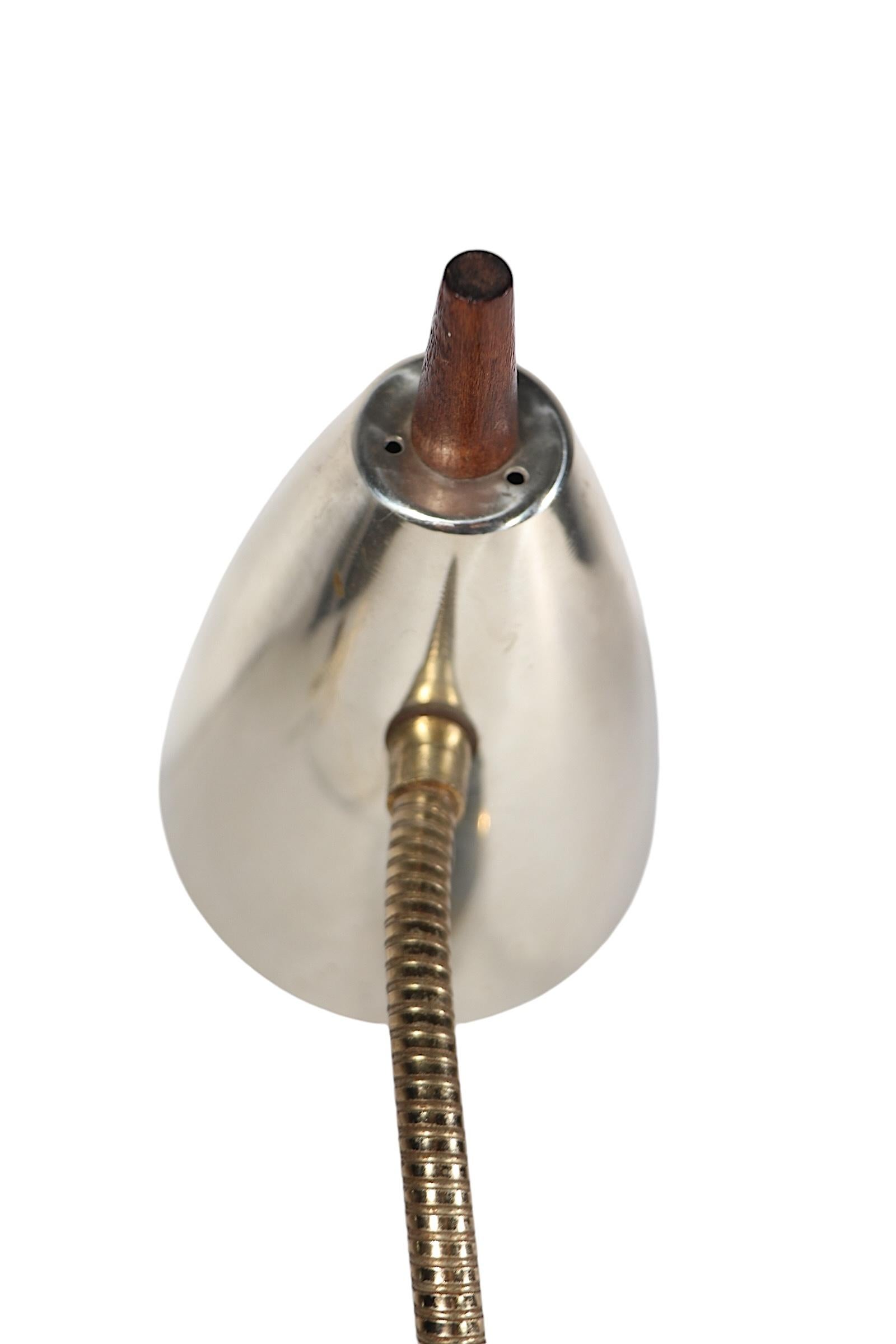 American Mid Century Gooseneck Desk Lamp with Bullet Hood Shade with Wood Finial 1950/60s