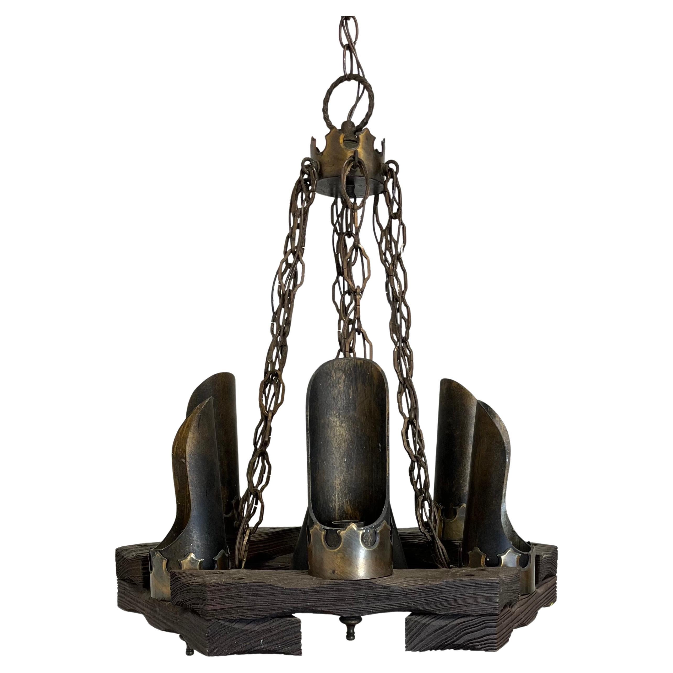 Mid Century Gothic Chandelier Pendant Hexagon Witco Style
