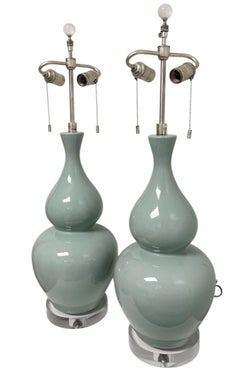 Mid Century Gourd Shape Celadon Lamps