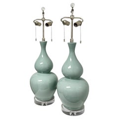 Mid Century Gourd Shape Celadon Lamps