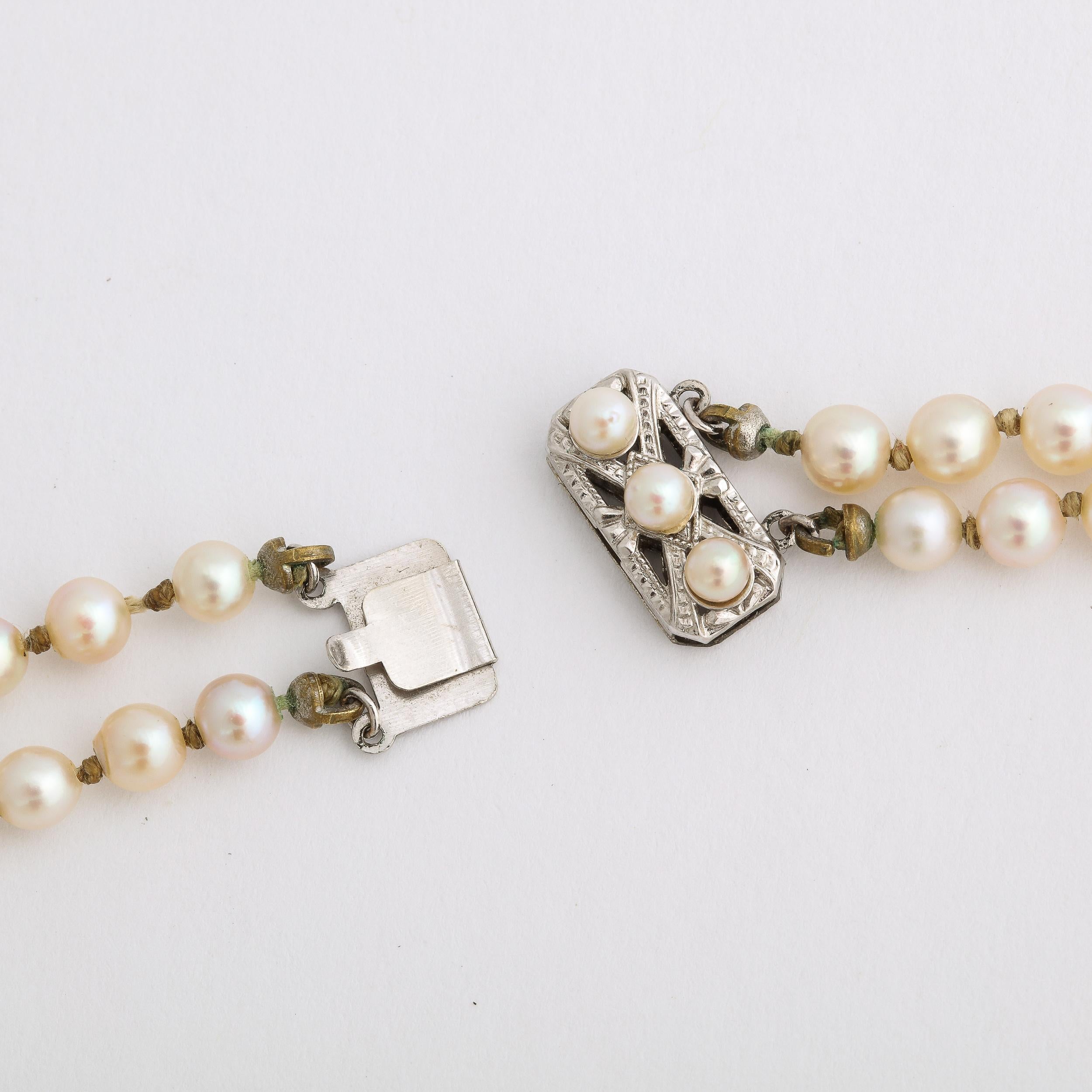 Mid Century Graduated Double Strand Pearl Necklace with 14k gold and Pearl Clasp 5