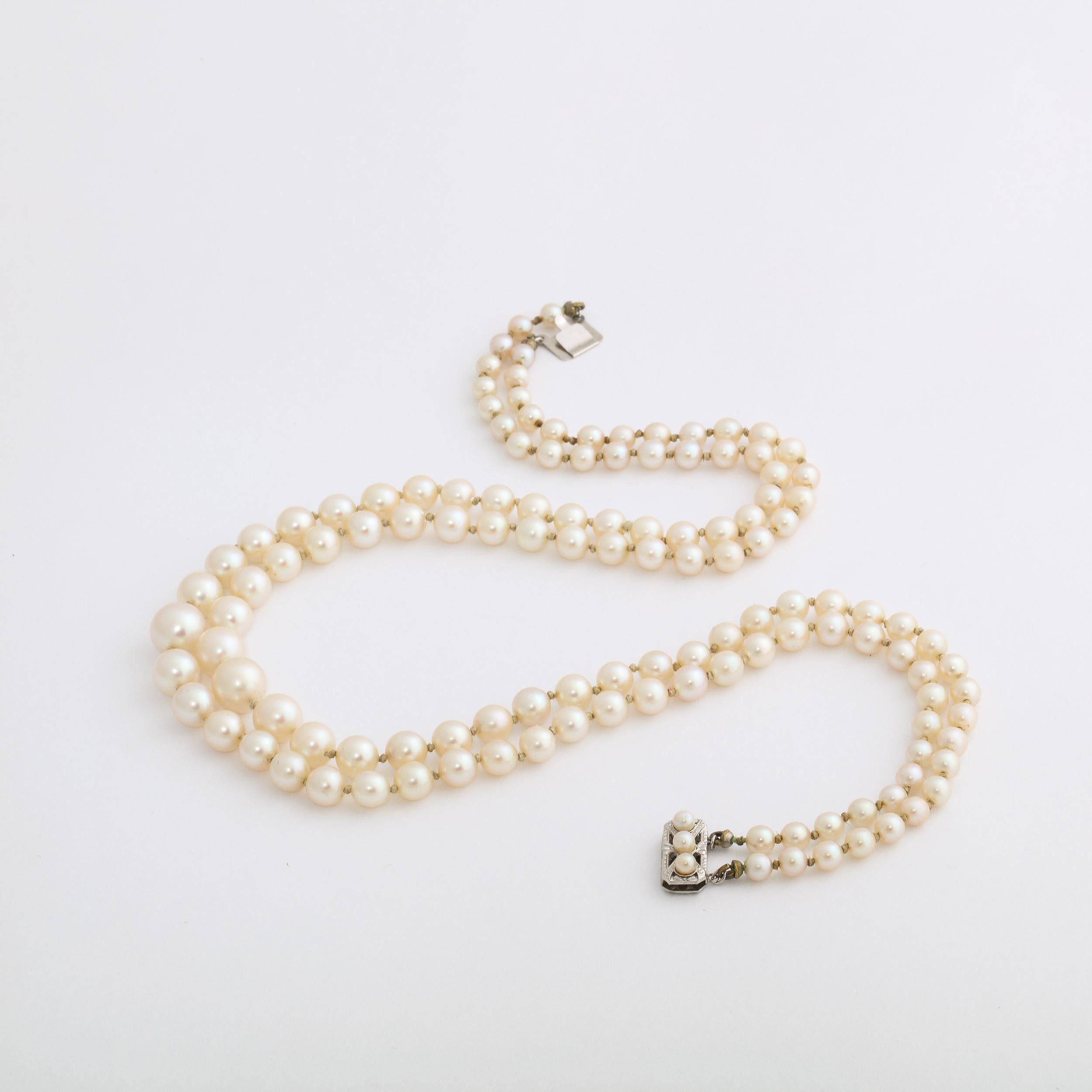Mid Century Graduated Double Strand Pearl Necklace with 14k gold and Pearl Clasp 10