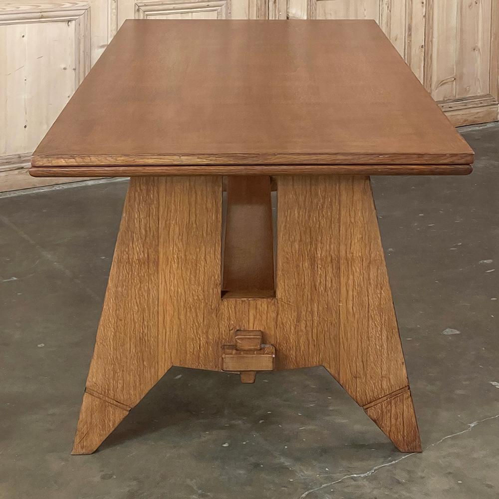 Mid-Century Grand Neogothic Rustic Draw Leaf Dining Table by DeCoene For Sale 3