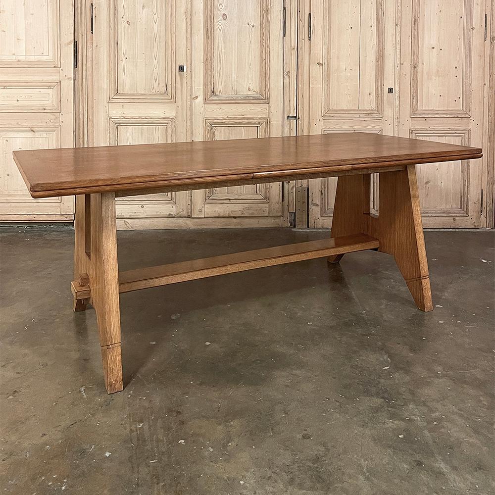 Mid-Century Grand Neogothic Rustic Draw Leaf Dining Table by DeCoene For Sale 6