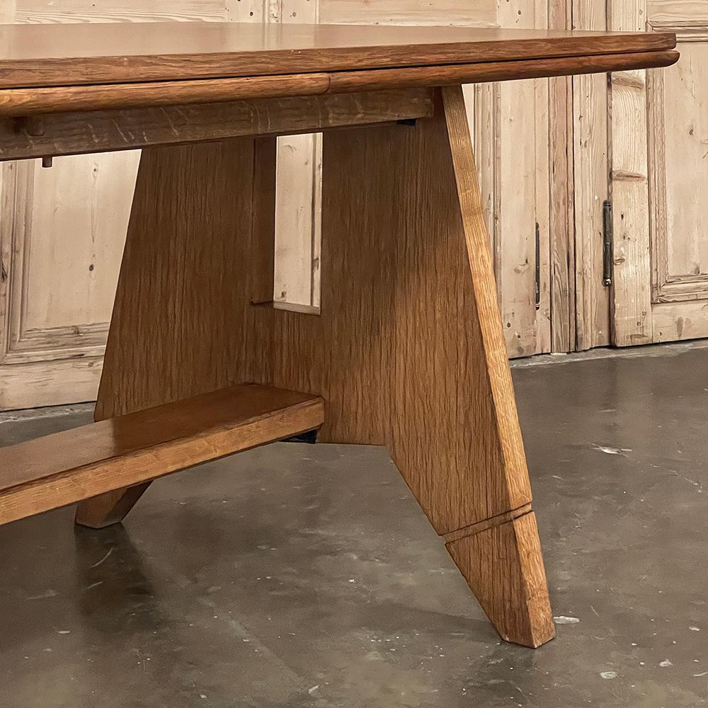 Mid-Century Grand Neogothic Rustic Draw Leaf Dining Table by DeCoene For Sale 8