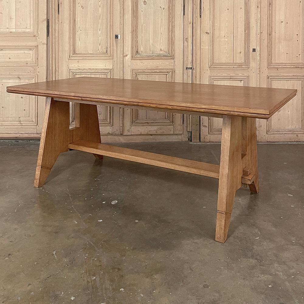 Mid-Century Modern Mid-Century Grand Neogothic Rustic Draw Leaf Dining Table by DeCoene For Sale