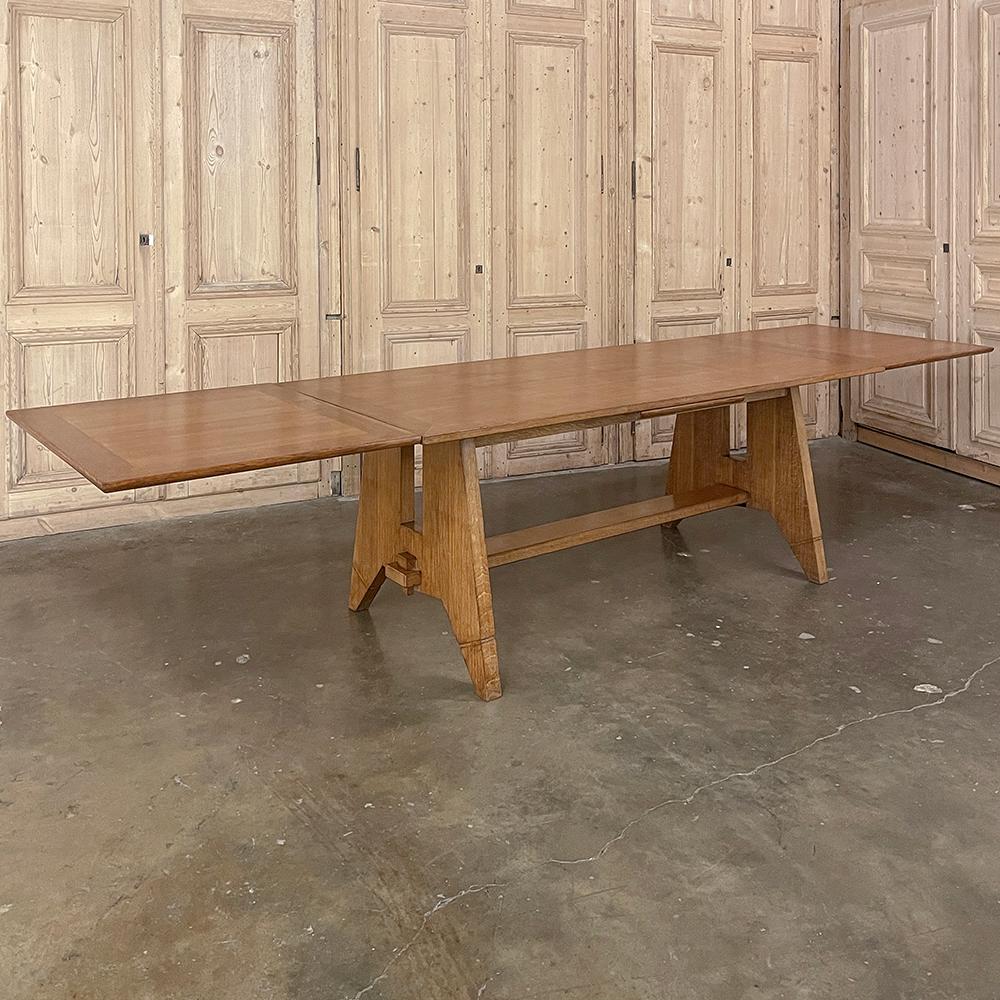 Belgian Mid-Century Grand Neogothic Rustic Draw Leaf Dining Table by DeCoene For Sale