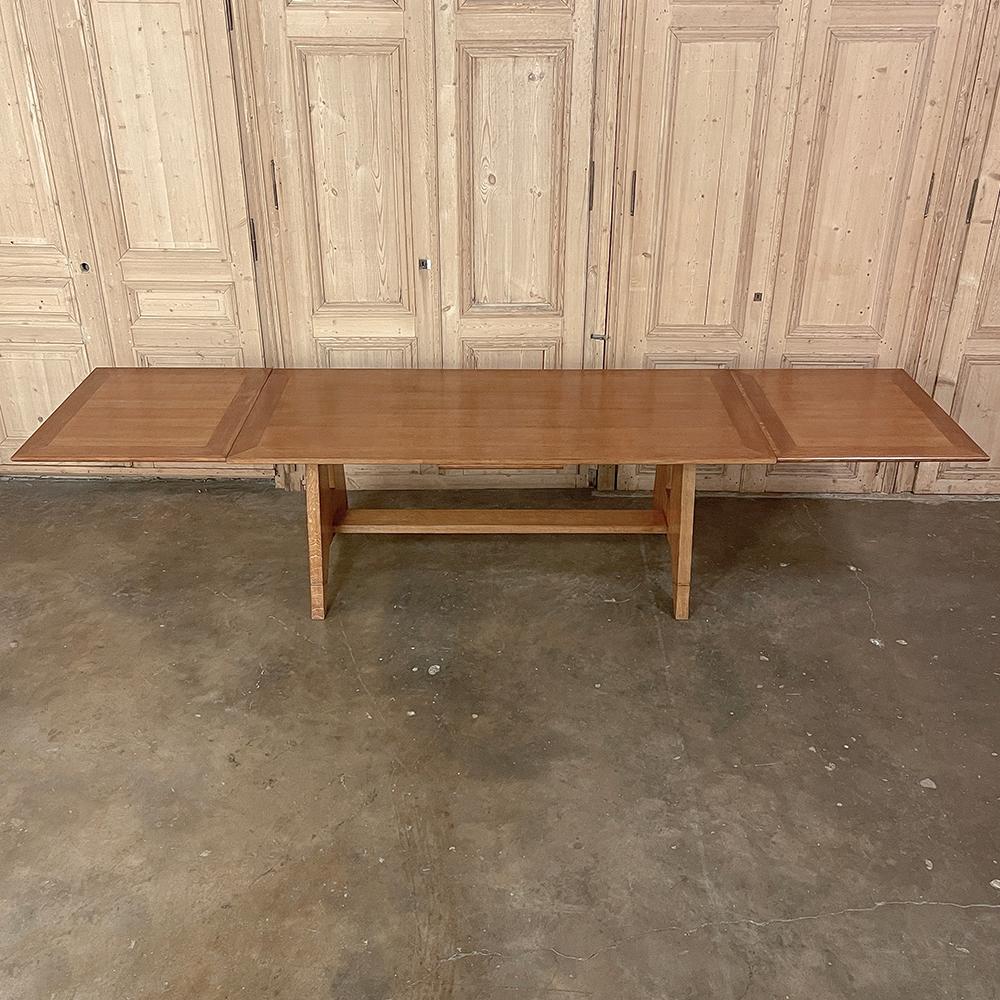Hand-Crafted Mid-Century Grand Neogothic Rustic Draw Leaf Dining Table by DeCoene For Sale