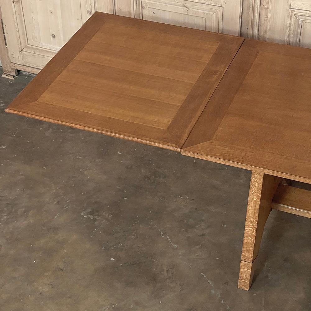 Mid-Century Grand Neogothic Rustic Draw Leaf Dining Table by DeCoene In Good Condition For Sale In Dallas, TX