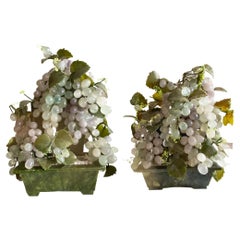 Mid Century Grape Trees With Jade and Semi Precious Stones - a Pair
