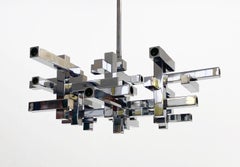 Lustre graphique chromé du milieu du siècle dernier de Gaetano Sciolari, Italie, années 1970