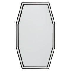 Miroir octogonal graphique du milieu du siècle avec cadre en bois et miroir noir, 1960s