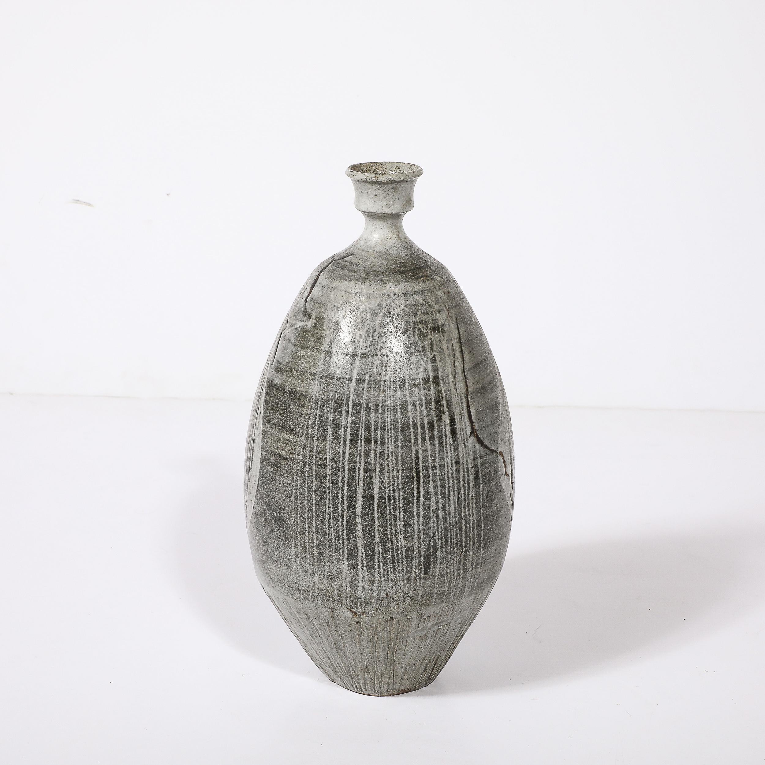 Mid-Century Graphite Glazed Ceramic Vase W/ Fish Motif signed Antonio Prieto 4