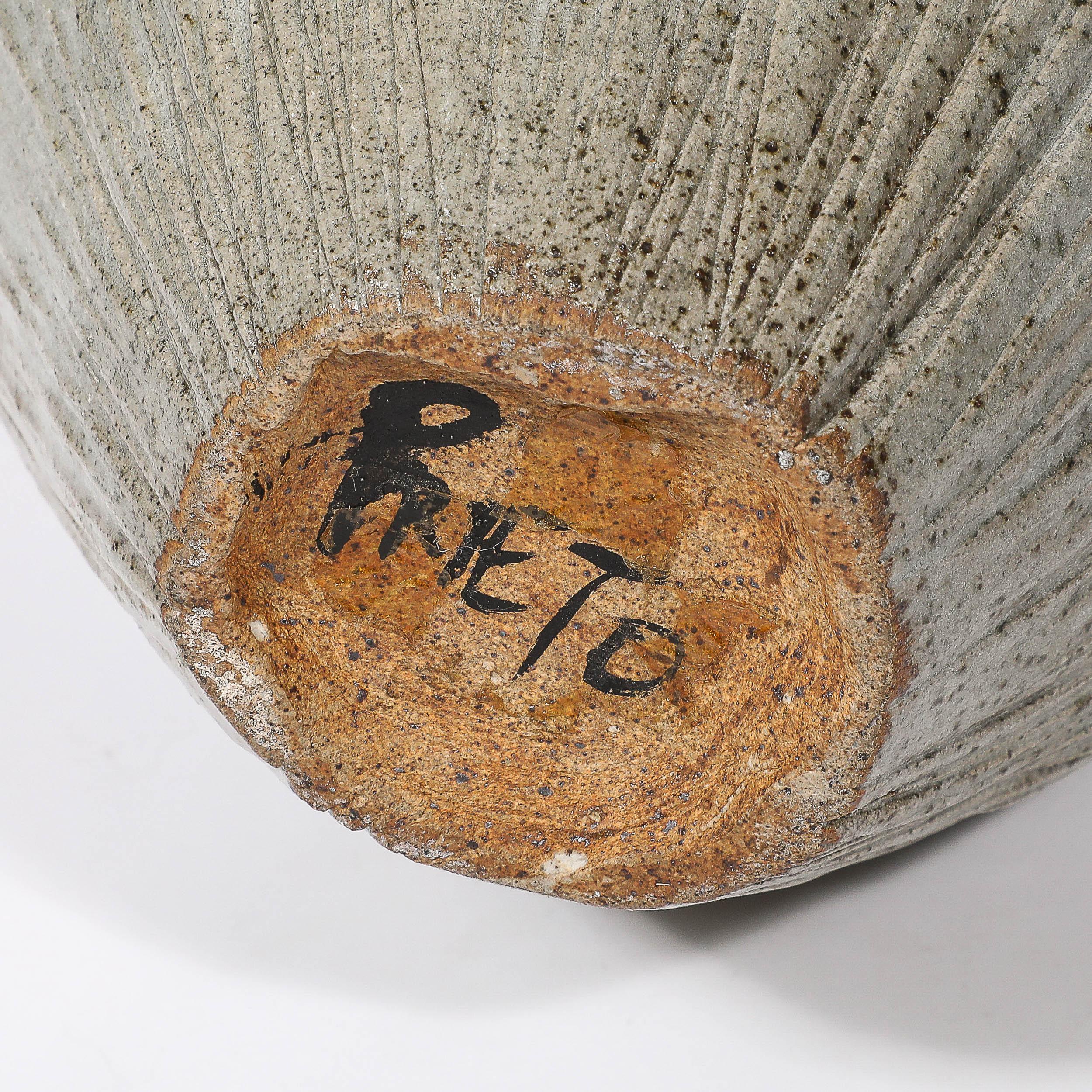 Mid-Century Graphite Glazed Ceramic Vase W/ Fish Motif signed Antonio Prieto 6