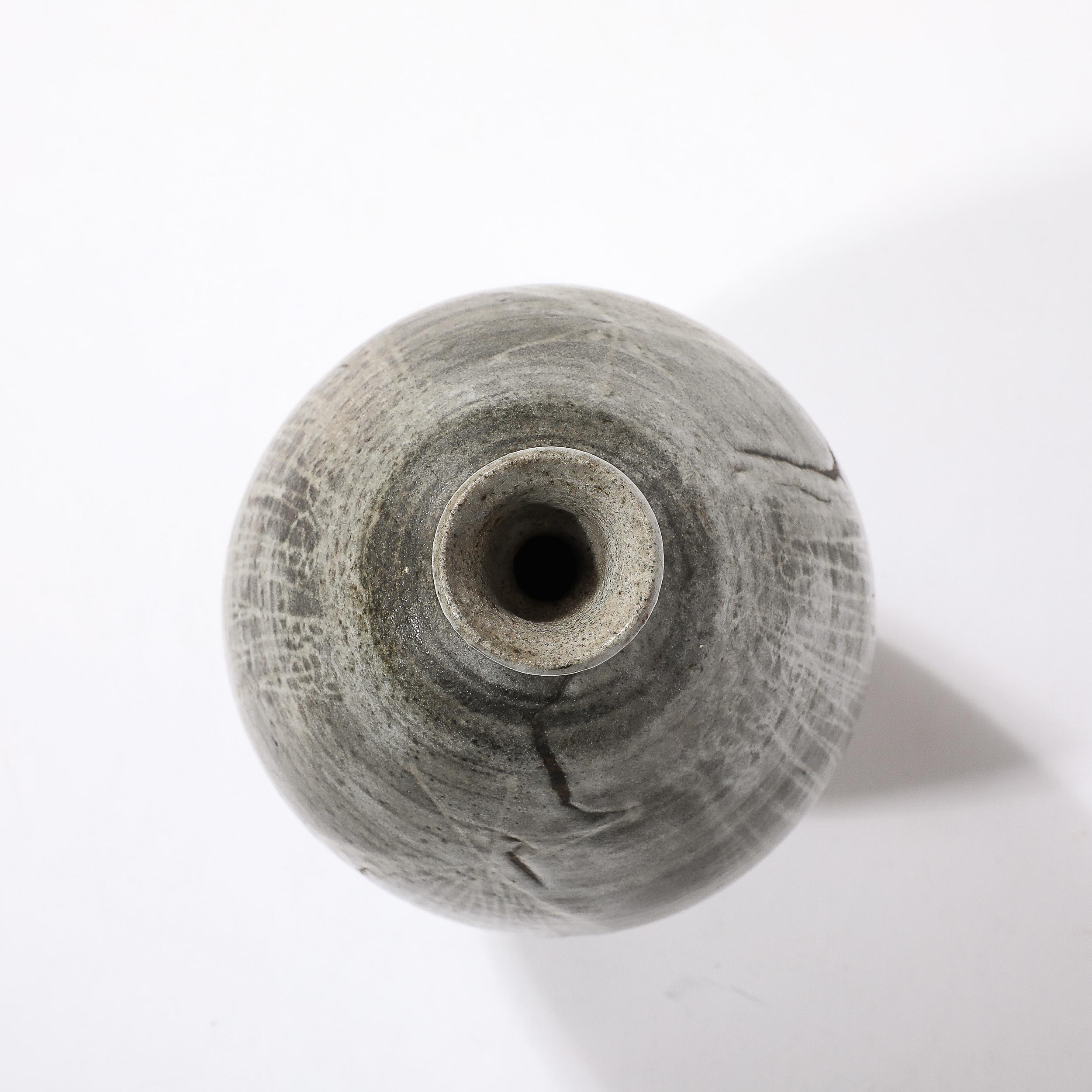 Mid-Century Graphite Glazed Ceramic Vase W/ Fish Motif signed Antonio Prieto 9