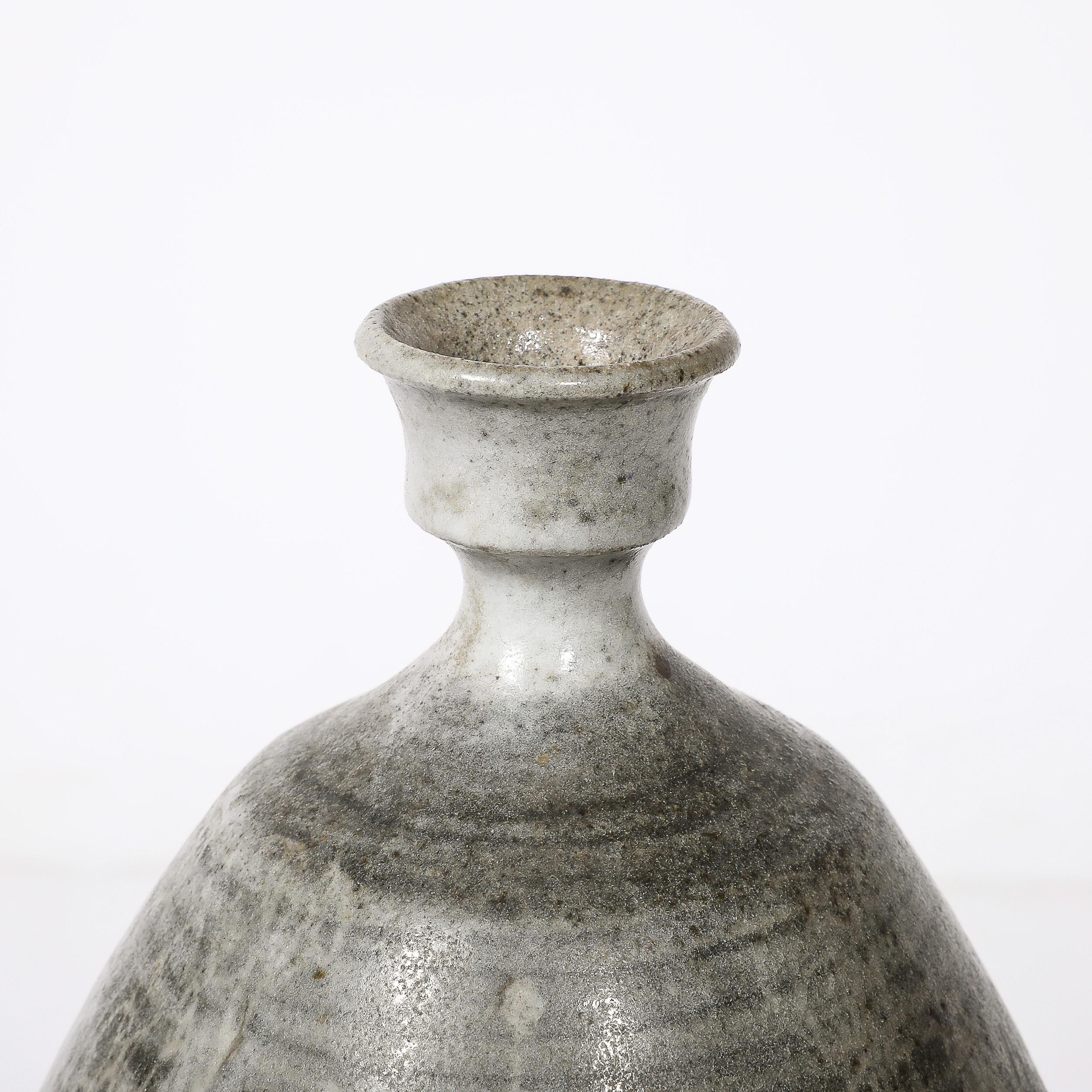 American Mid-Century Graphite Glazed Ceramic Vase W/ Fish Motif signed Antonio Prieto