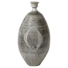Mid-Century Graphite Glazed Ceramic Vase W/ Fish Motif signed Antonio Prieto