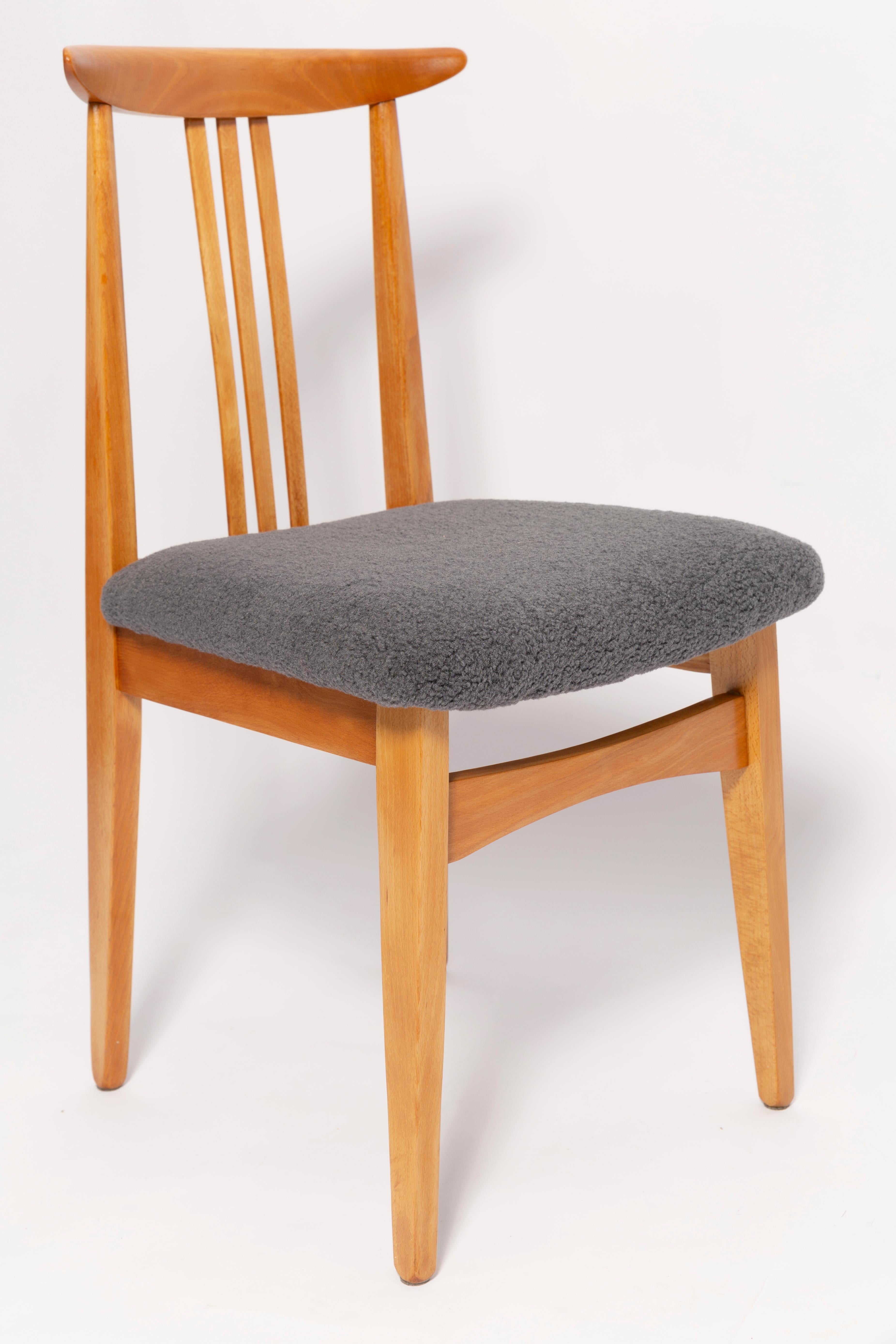 Mid-Century Graphite Gray Boucle Chair, Light Wood, M. Zielinski, Europe, 1960 For Sale 2