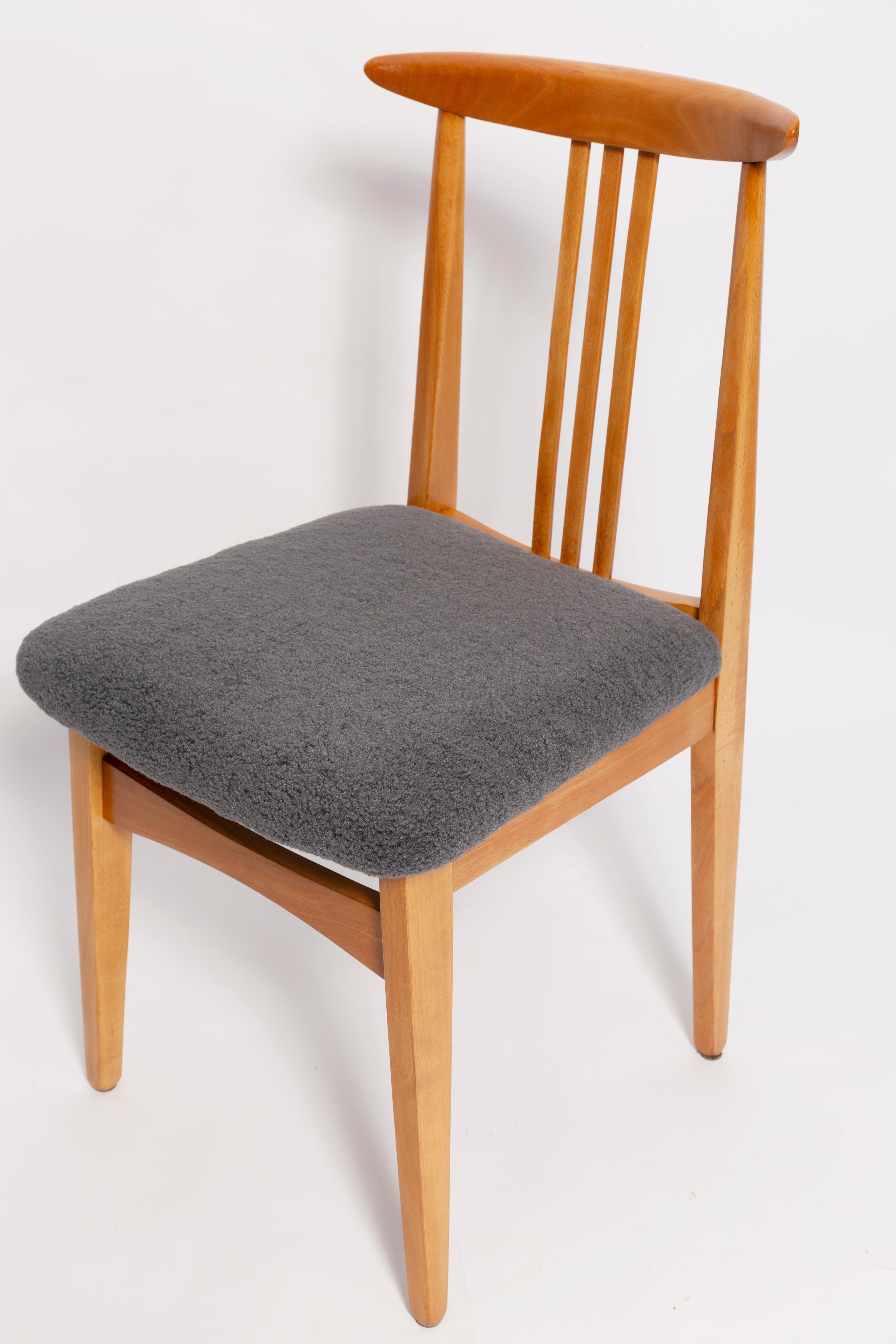 Mid-Century Modern Mid-Century Graphite Gray Boucle Chair, Light Wood, M. Zielinski, Europe, 1960 For Sale