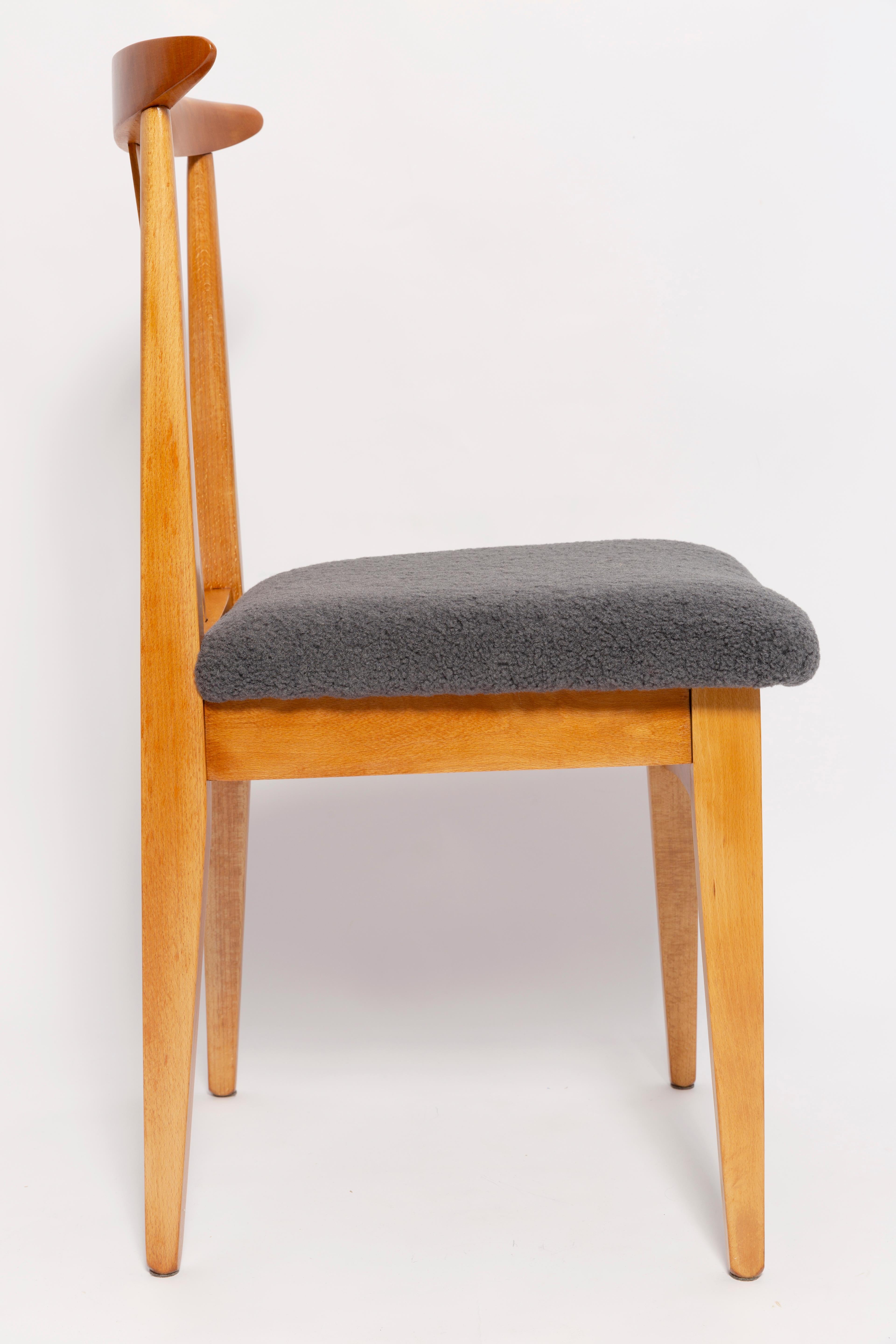 20th Century Mid-Century Graphite Gray Boucle Chair, Light Wood, M. Zielinski, Europe, 1960 For Sale