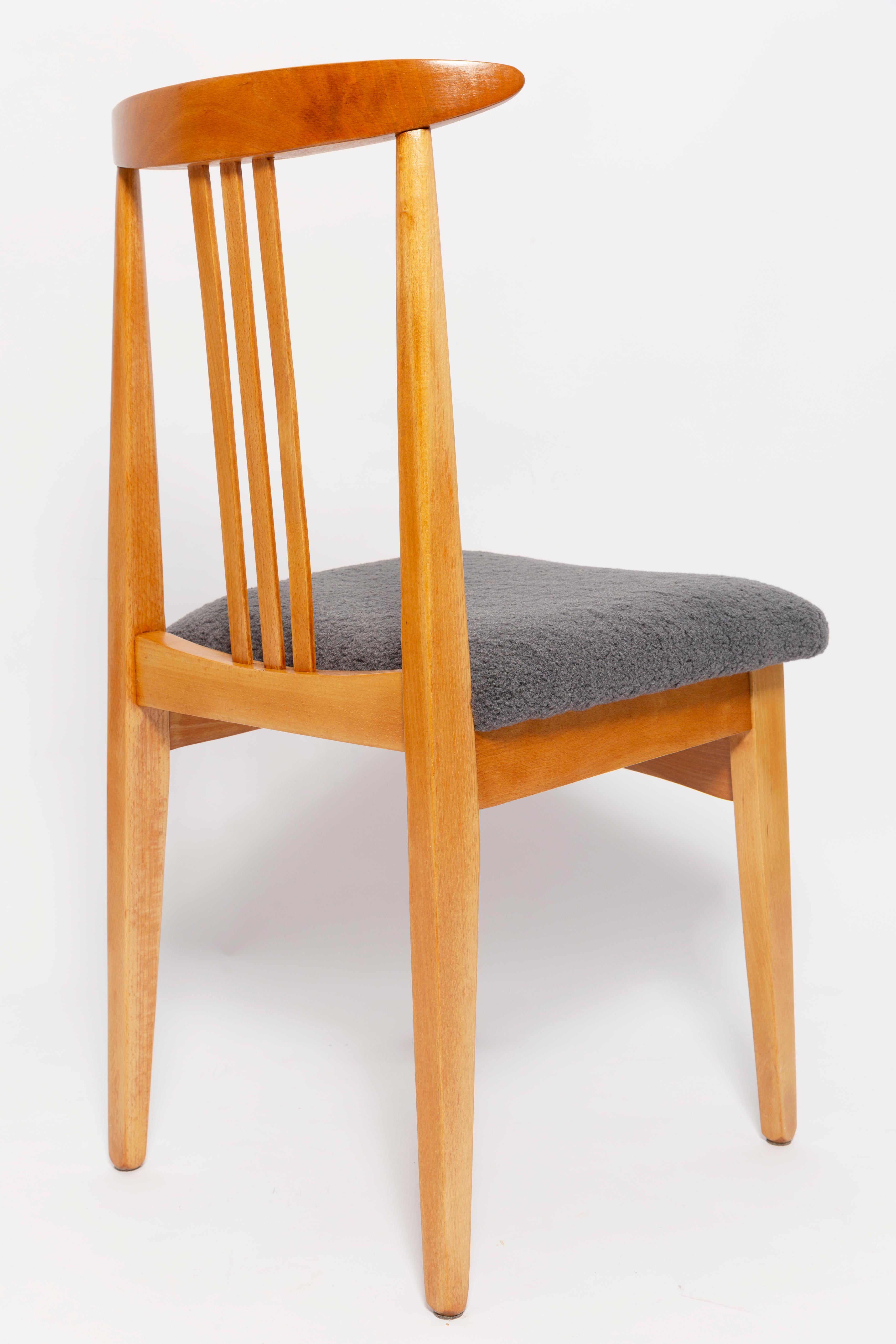 Bouclé Mid-Century Graphite Gray Boucle Chair, Light Wood, M. Zielinski, Europe, 1960 For Sale