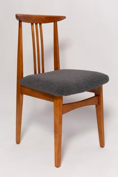 Mid-Century Graphite Gray Boucle Chair, Medium Wood, M. Zielinski, Europe, 1960