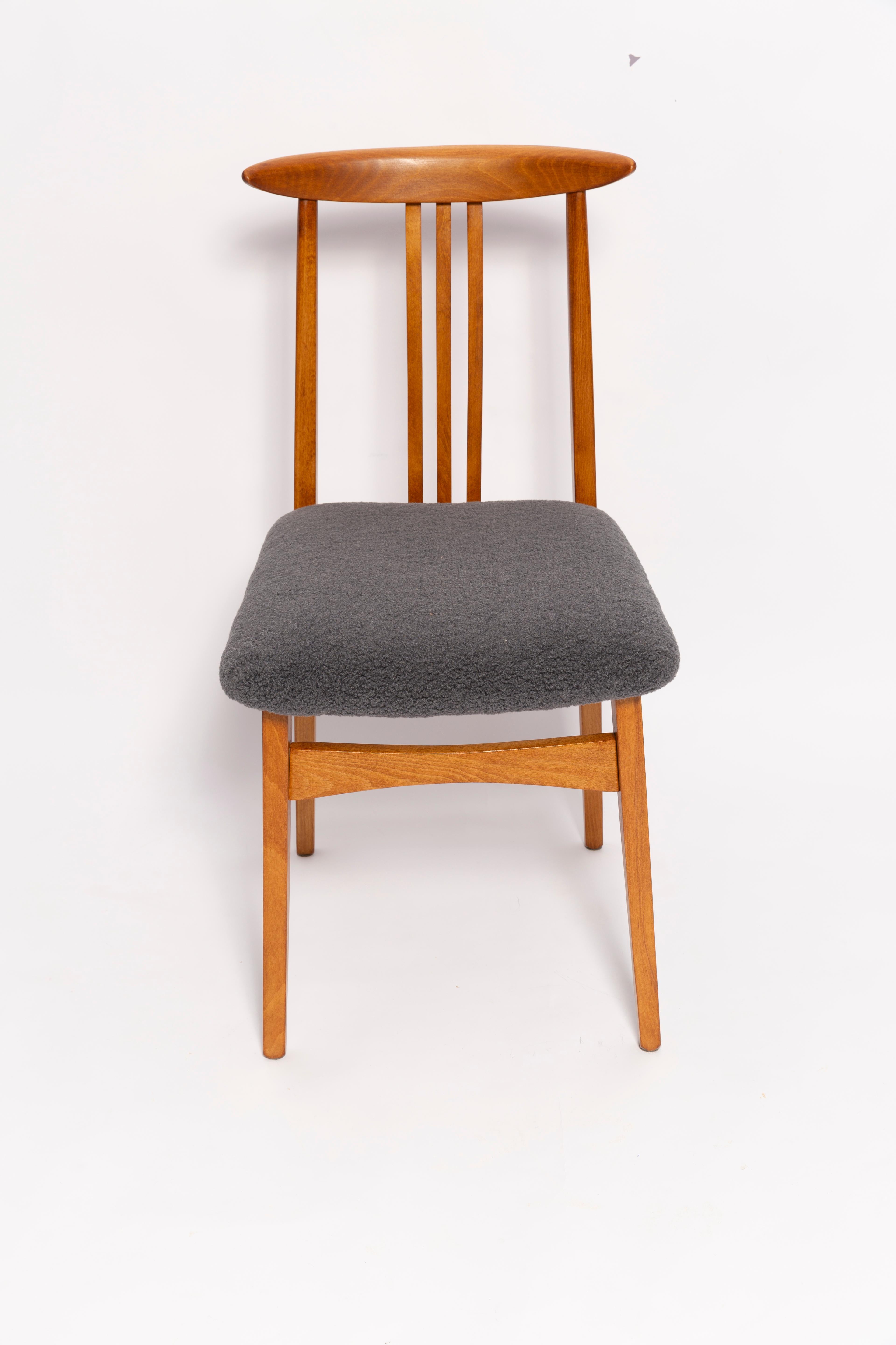 Mid-Century Modern Mid-Century Graphite Gray Boucle Chair, Medium Wood, M. Zielinski, Europe, 1960 For Sale