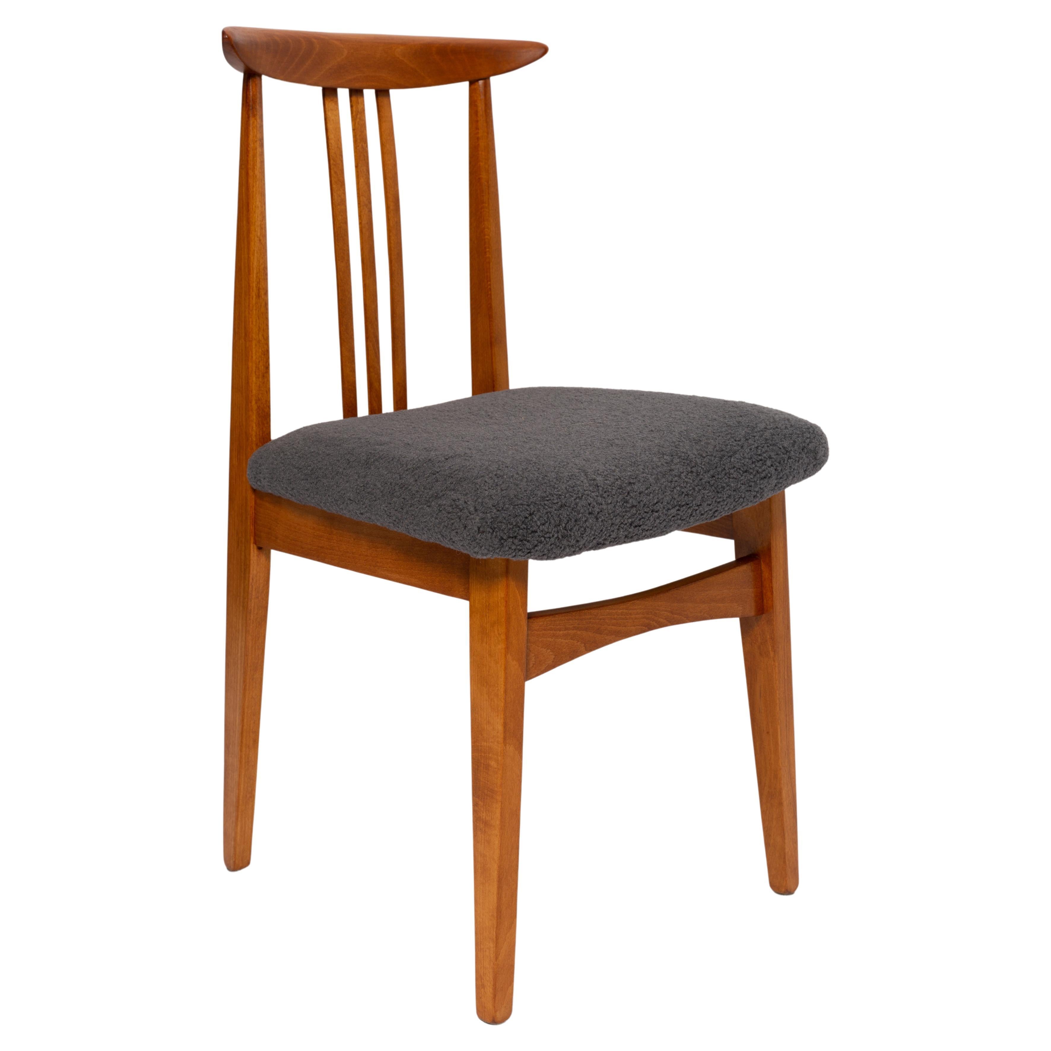 Mid-Century Graphite Gray Boucle Chair, Medium Wood, M. Zielinski, Europe, 1960 For Sale