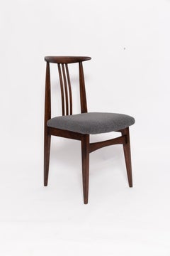 Mid-Century Graphite Gray Boucle Chair, Walnut Wood, M. Zielinski, Europe 1960