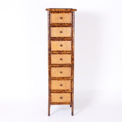 Mid Century Grass Cloth and Bamboo Lingerie Chest