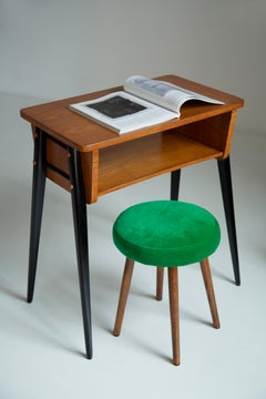 Mid-Century Grass Green Velvet Stool, Europe, 1960s