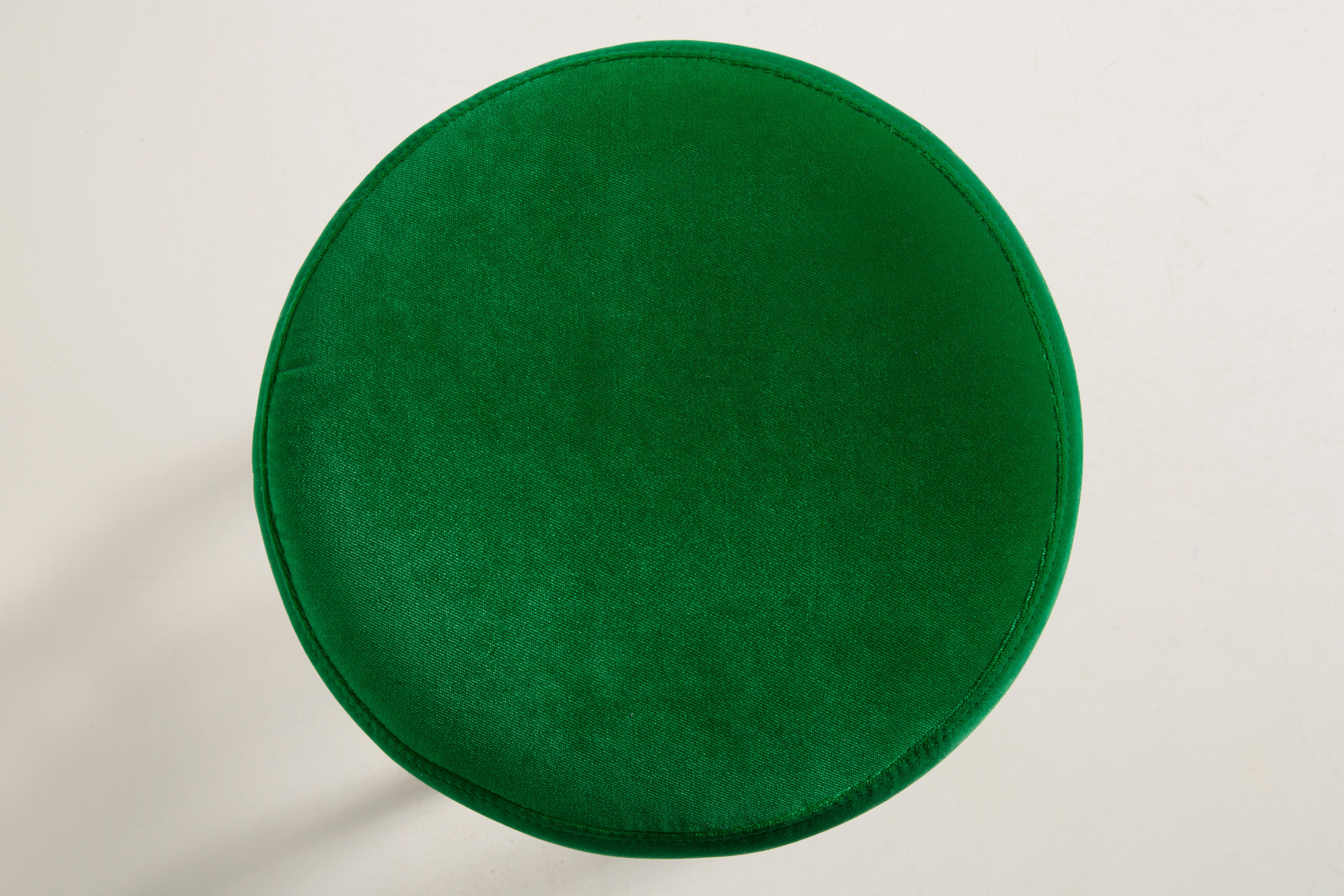 Hand-Crafted Mid-Century Grass Green Velvet Stool, Europe, 1960s For Sale