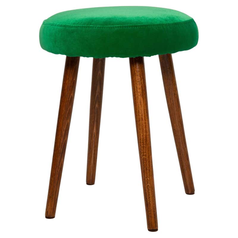 Mid-Century Grass Green Velvet Stool, Europe, 1960s For Sale at 1stDibs