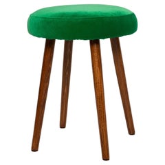 Vintage Mid-Century Grass Green Velvet Stool, Europe, 1960s