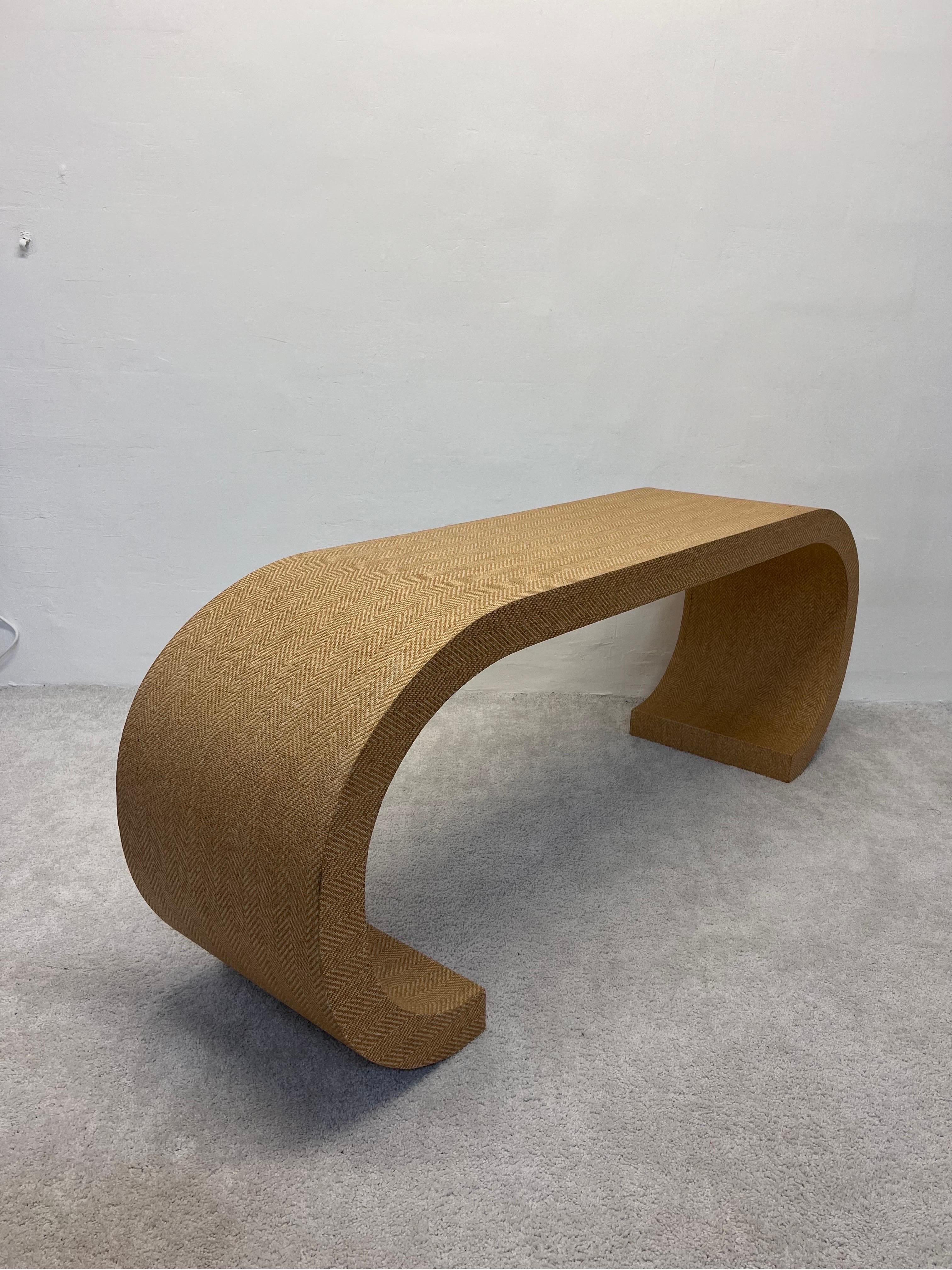 Mid-Century Modern Mid-Century Grasscloth Covered Scroll Console Table or Desk