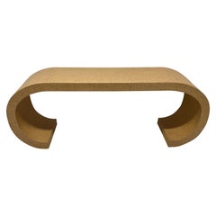 Mid-Century Grasscloth Covered Scroll Console Table or Desk