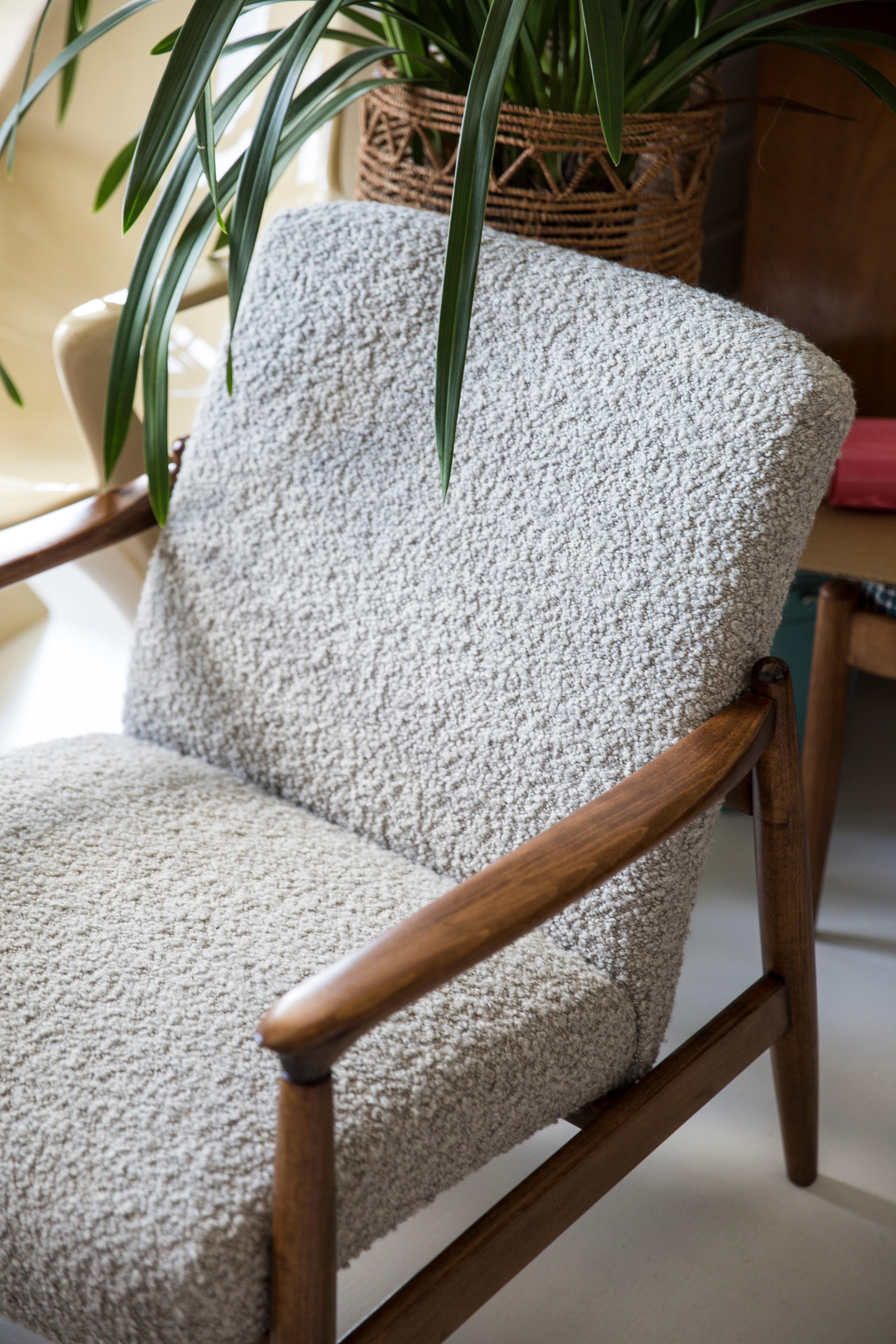 Mid-Century Modern Midcentury Gray Alpaca Wool Armchair, Edmund Homa, Poland, 1960s For Sale