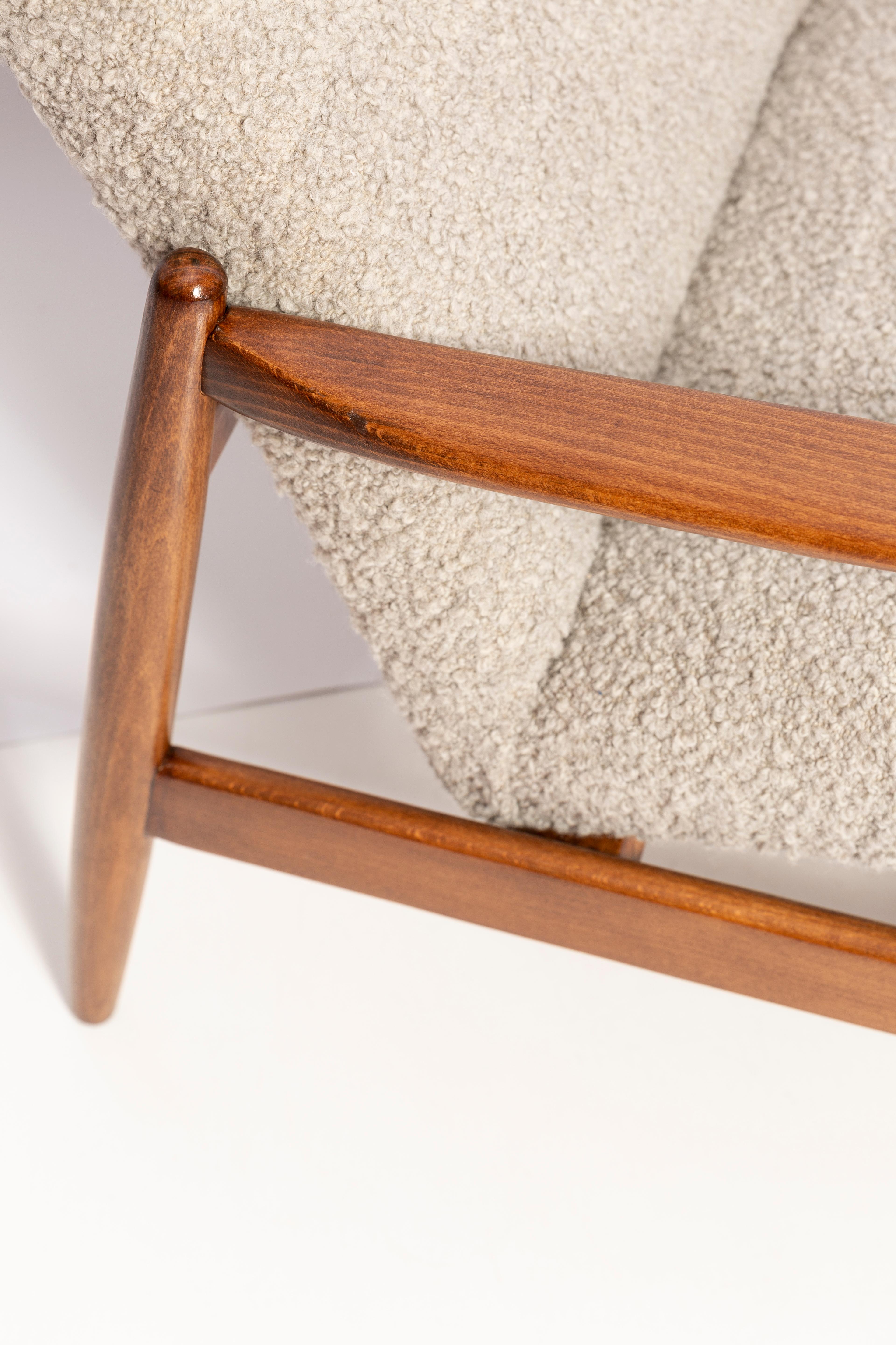 Sillón de lana de alpaca gris de mediados de siglo, Edmund Homa, Polonia, años 60 siglo XX en venta