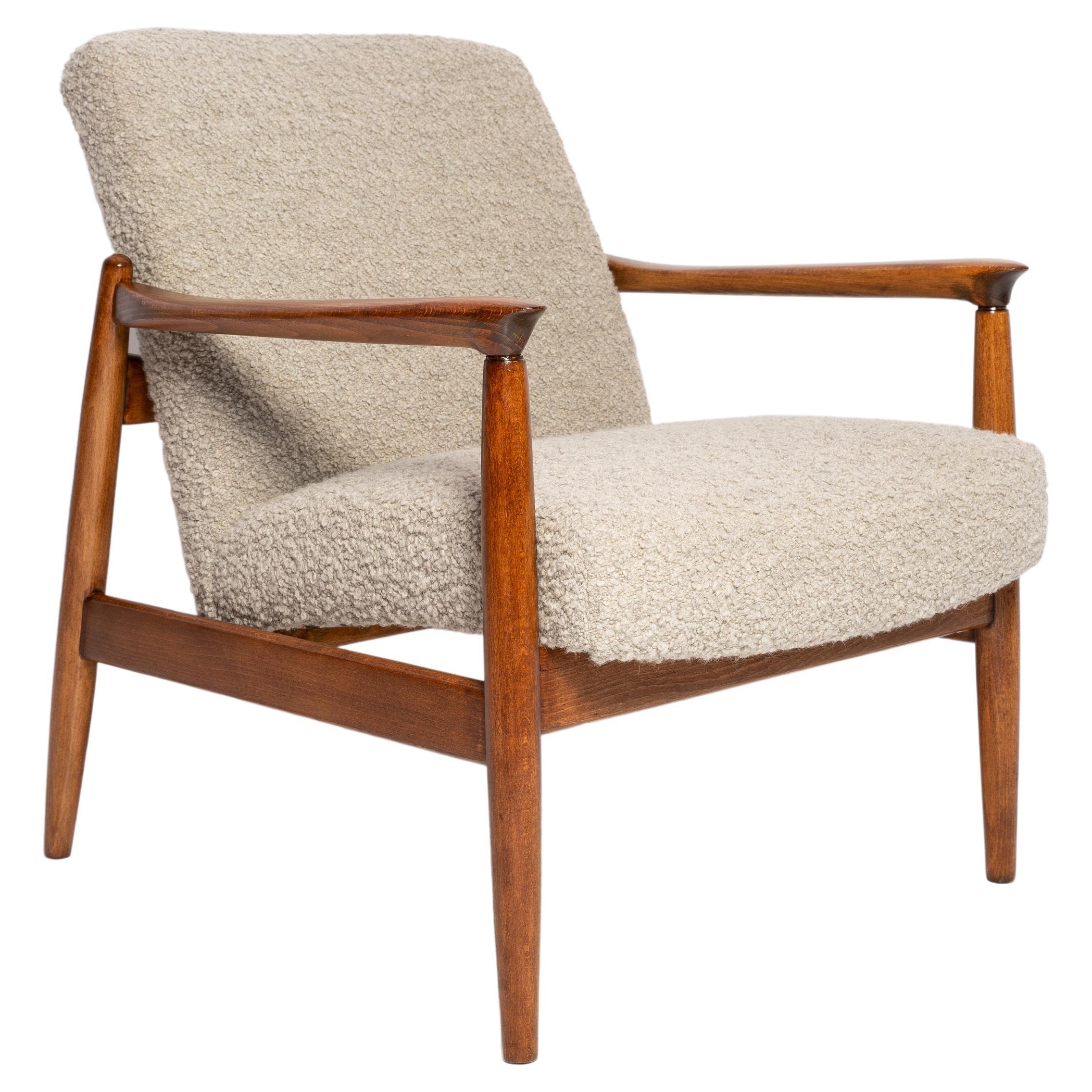 Midcentury Gray Alpaca Wool Armchair, Edmund Homa, Poland, 1960s For Sale