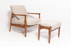 Midcentury Gray Alpaca Wool Armchairs and Stools, Edmund Homa, Poland, 1960s