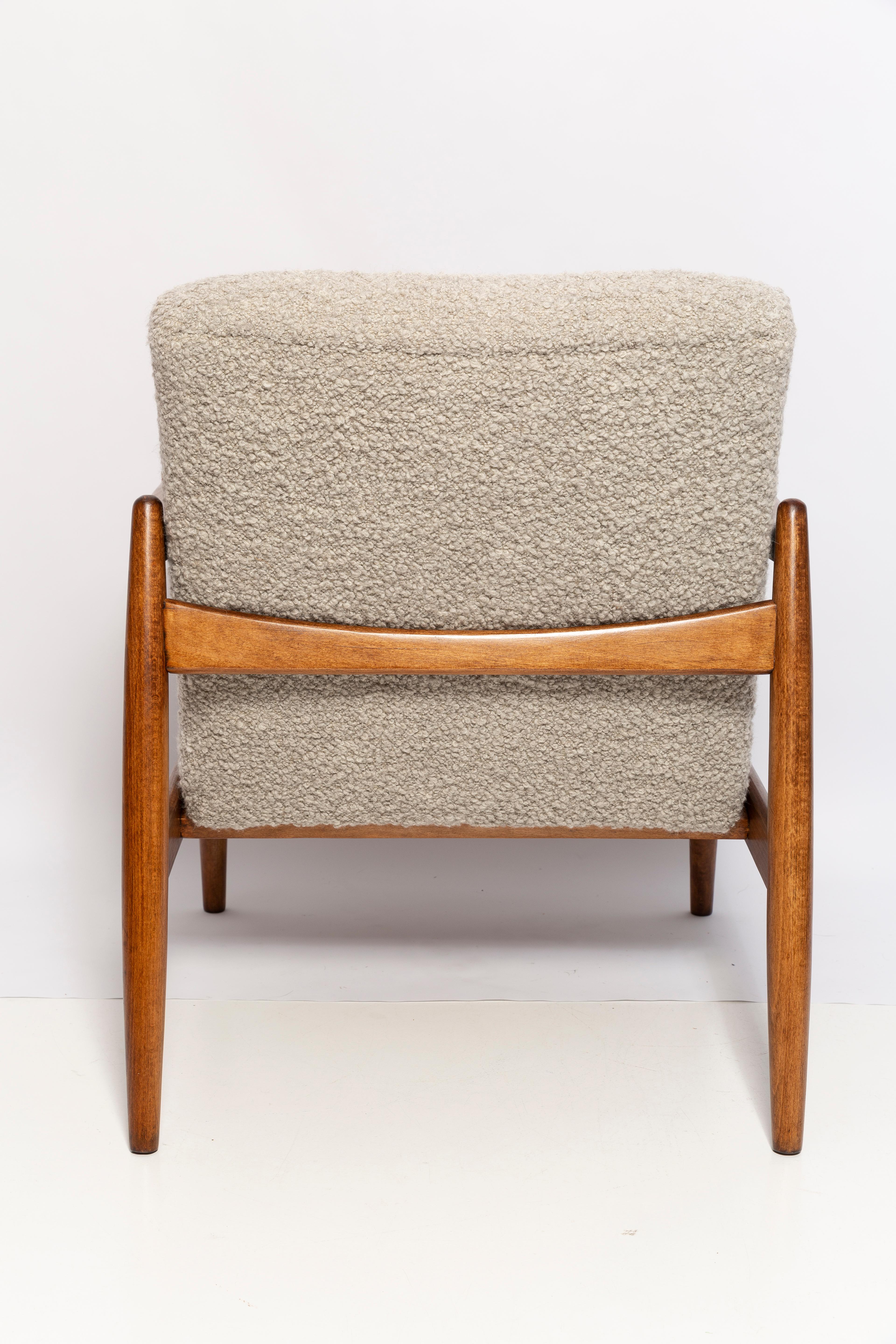 20th Century Midcentury Gray Alpaca Wool Armchairs and Stools, Edmund Homa, Poland, 1960s For Sale