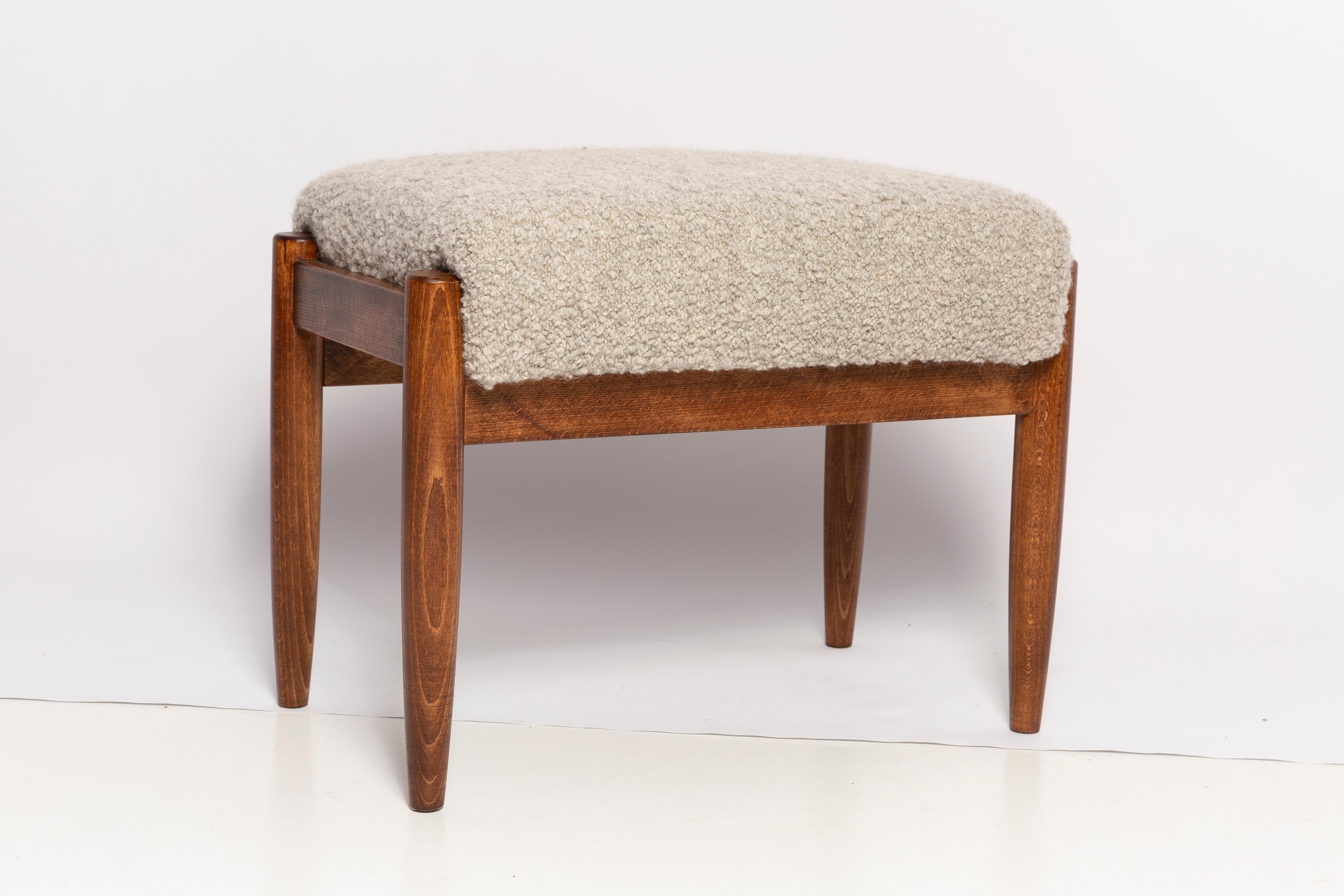 Textile Midcentury Gray Alpaca Wool Stool, Edmund Homa, Poland, 1960s For Sale