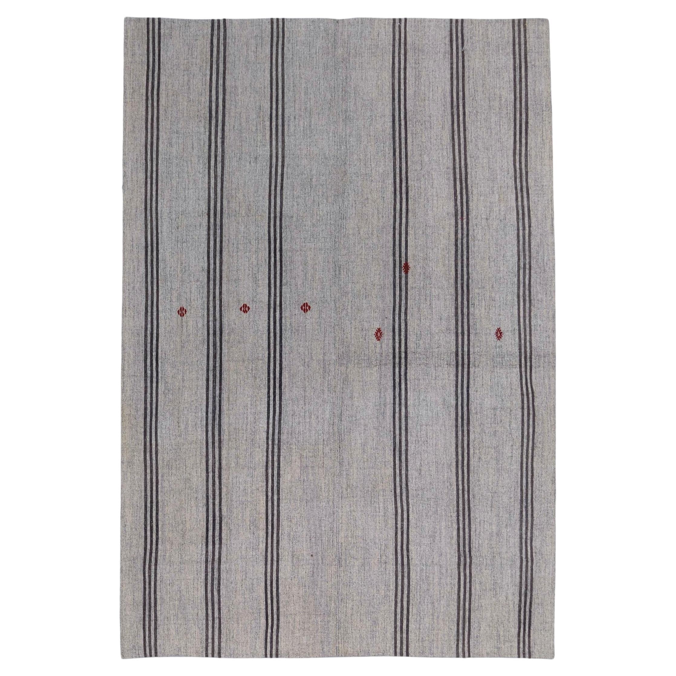 Mid-Century Gray and Ivory Mazandaran Kilim 7'4''x10'4''