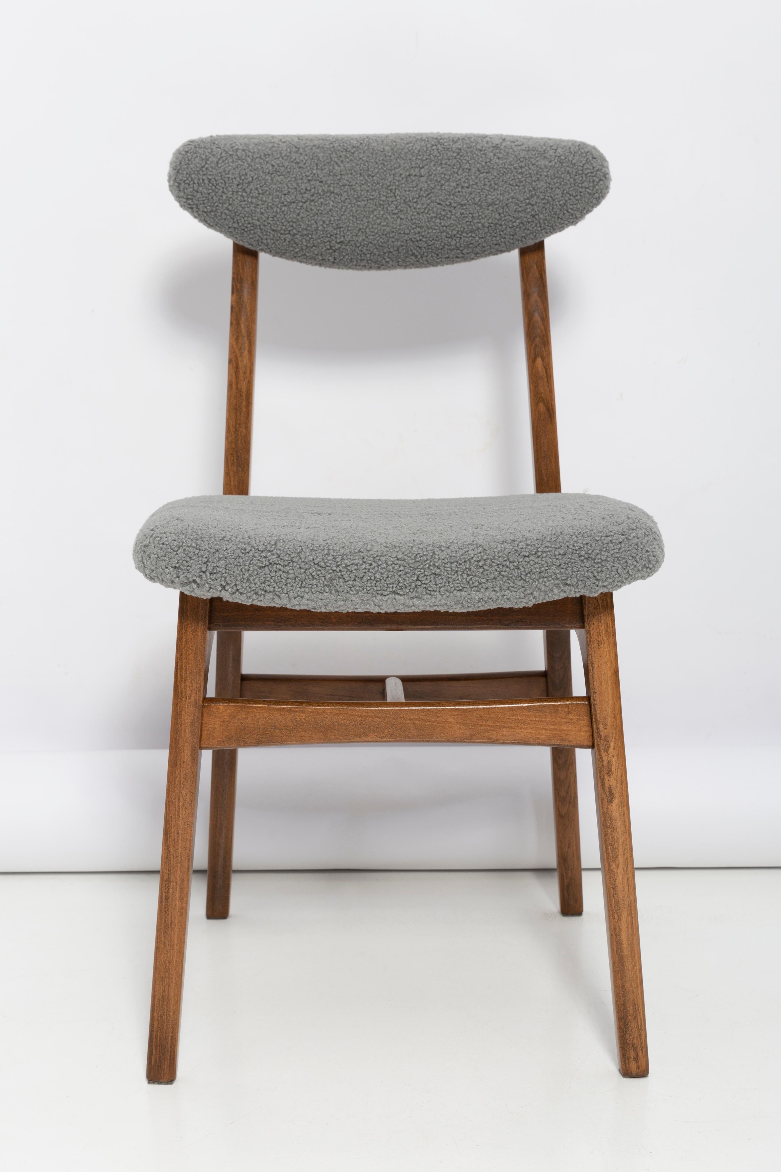 Textile Mid Century Gray Boucle Chair Designed by Rajmund Halas, Poland, 1960s For Sale