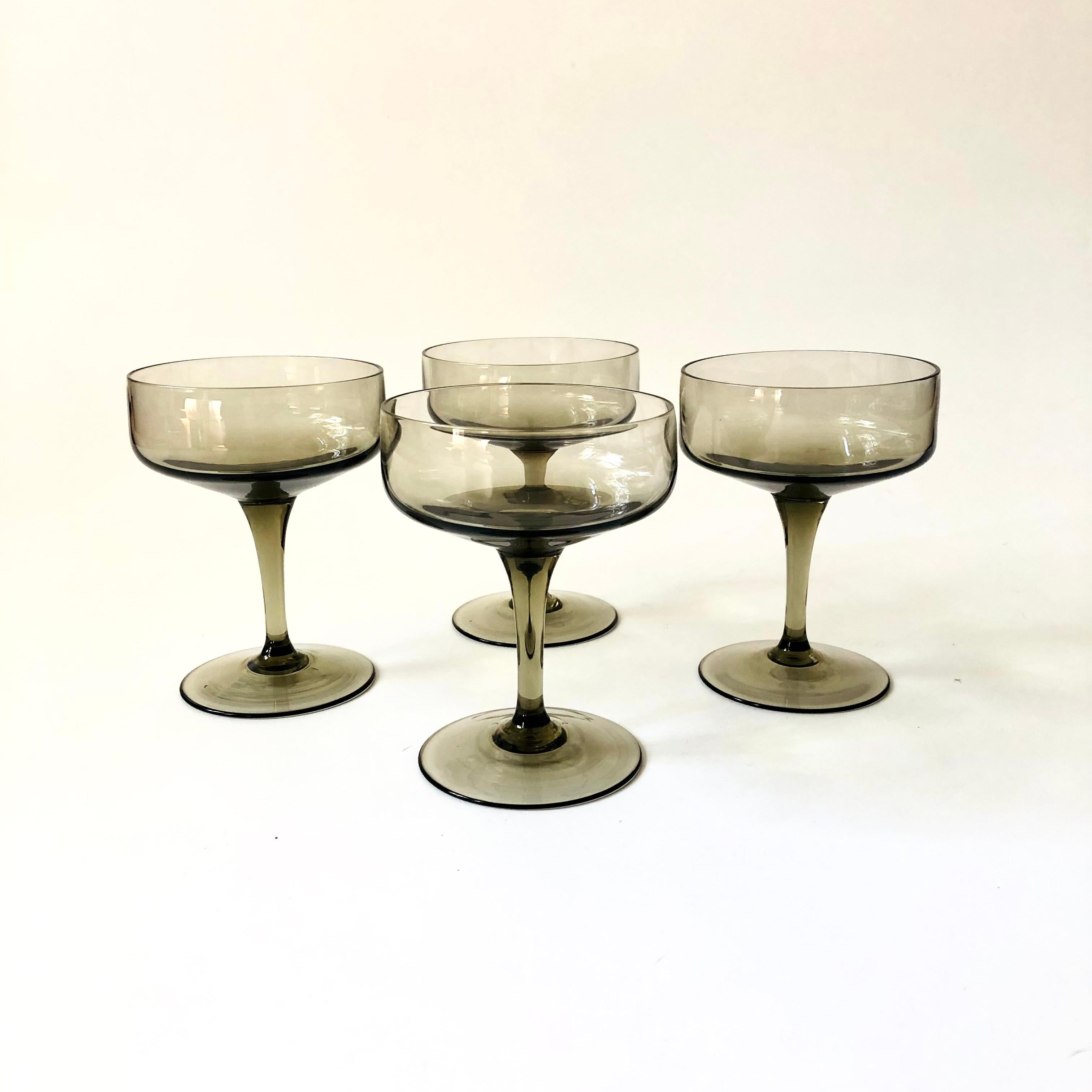 Mid Century Gray Coupe Glasses - Set of 4 1