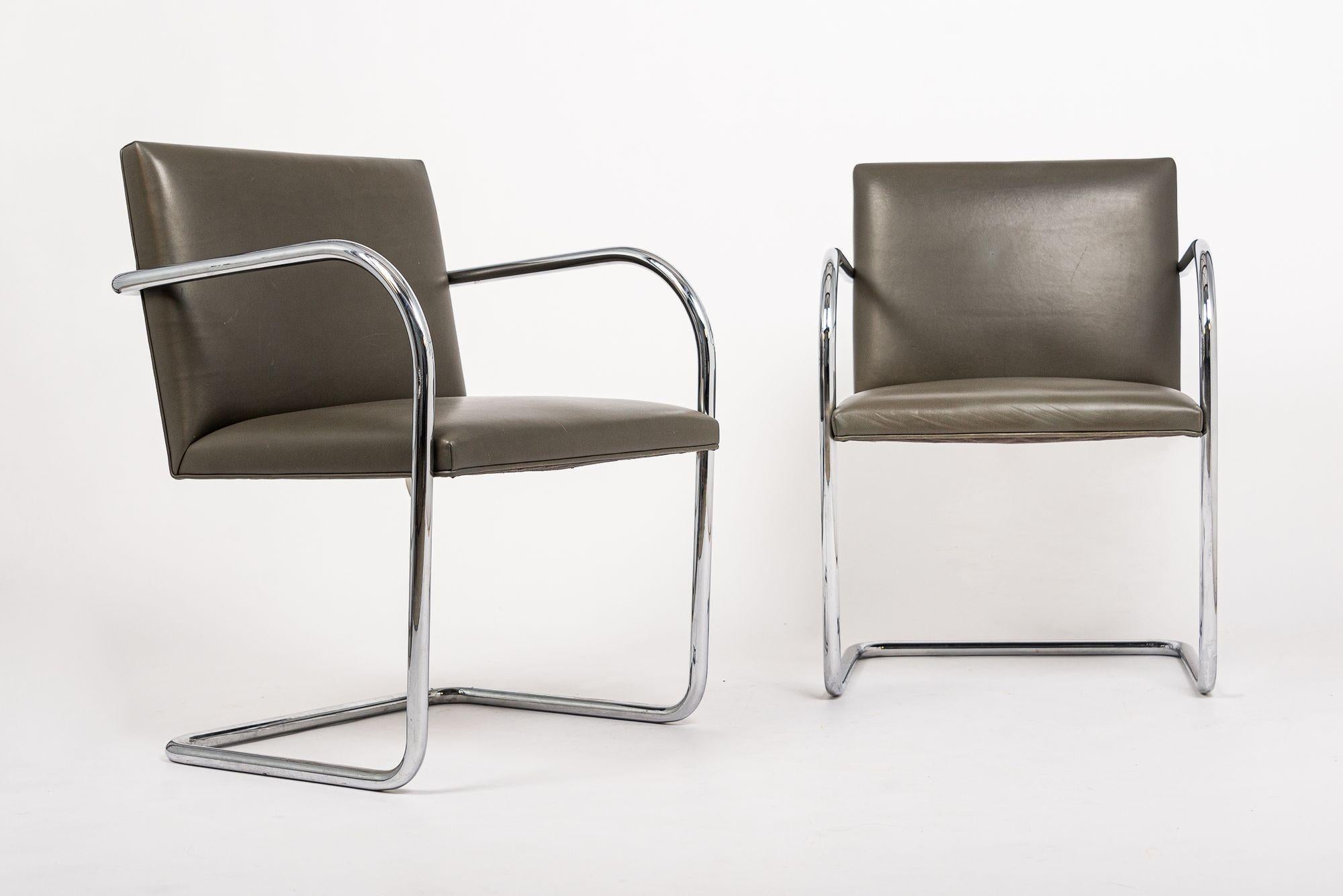 Mid Century Gray Leather Brno Chairs by Mies van der Rohe for Knoll 7