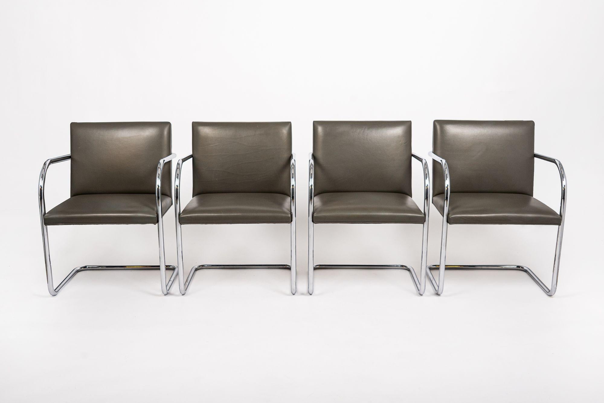 Mid-Century Modern Mid Century Gray Leather Brno Chairs by Mies van der Rohe for Knoll